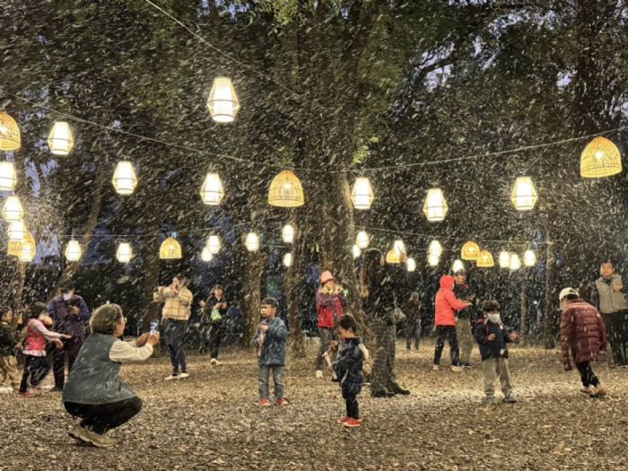 寒流限定 屏東燈節下雪了！萬年溪燈區變身夢幻雪國