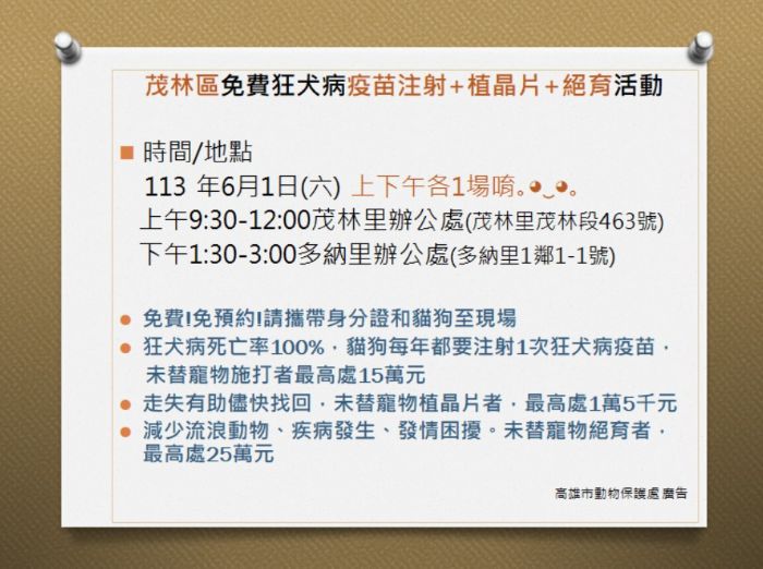 茂林區舉辦獨一無二的「寵物健康日」活動，歡迎您與您的毛小孩一同參加！