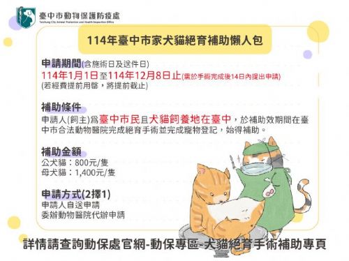 關愛寵物健康：臺中市犬貓絕育補助新契機